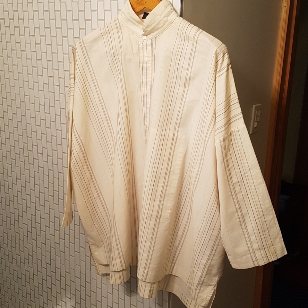 Cream striped eskandar cotton blouse